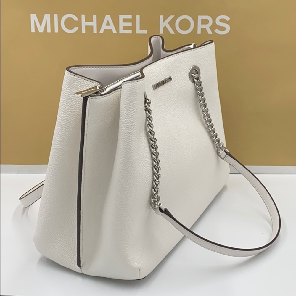 MICHAEL KORS TEAGEN LARGE LONG DROP SATCHEL WHITE - Picture 5 of 13